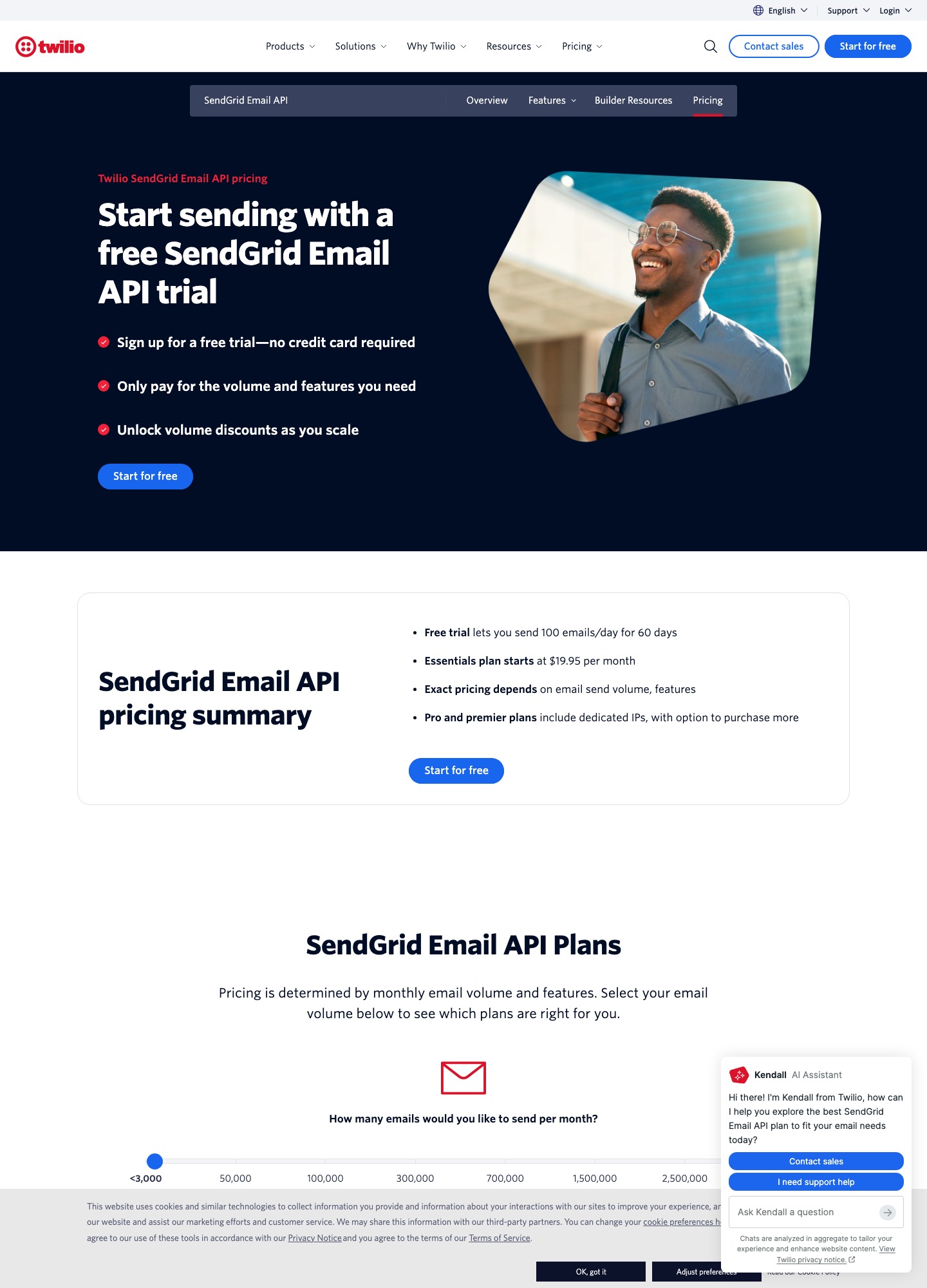 SendGrid pricing page, captured Oct 2026